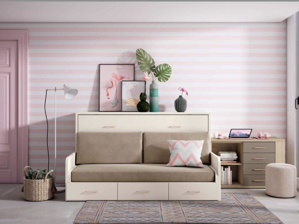Lit escamotable avec canapé et bureau intégré | Gain de place design par Sofalia