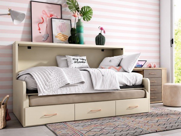 Lit escamotable avec canapé et bureau intégré | Gain de place design par Sofalia