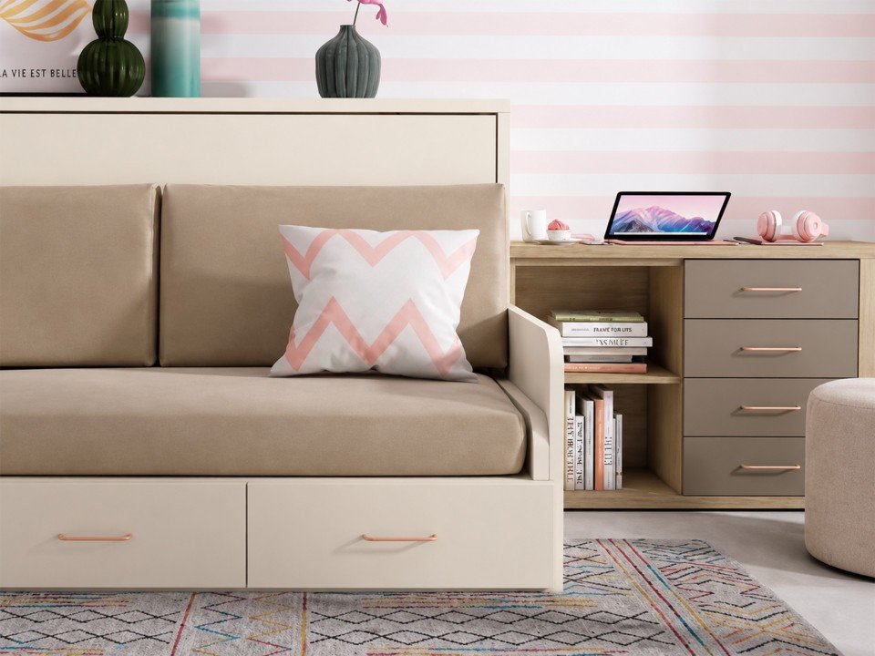 Lit escamotable avec canapé et bureau intégré | Gain de place design par Sofalia