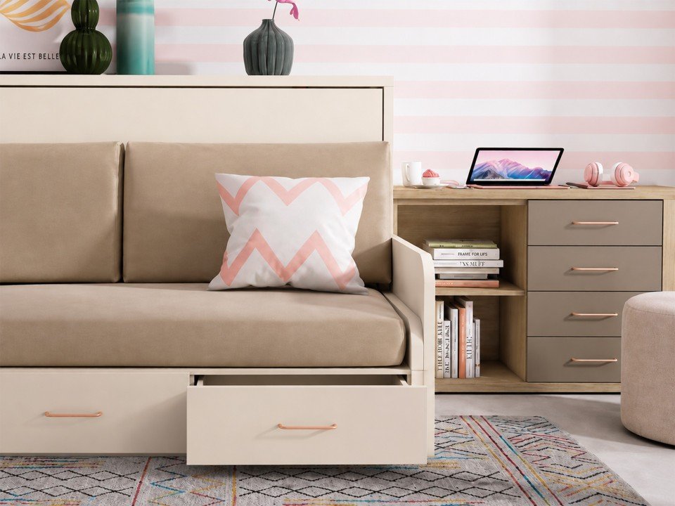 Lit escamotable avec canapé et bureau intégré | Gain de place design par Sofalia