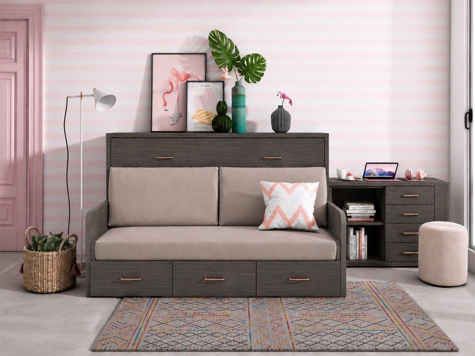 Lit escamotable avec canapé et bureau intégré | Gain de place design par Sofalia