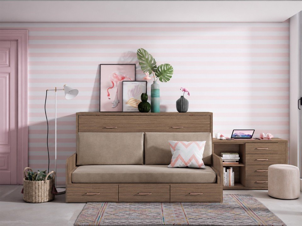 Lit escamotable avec canapé et bureau intégré | Gain de place design par Sofalia