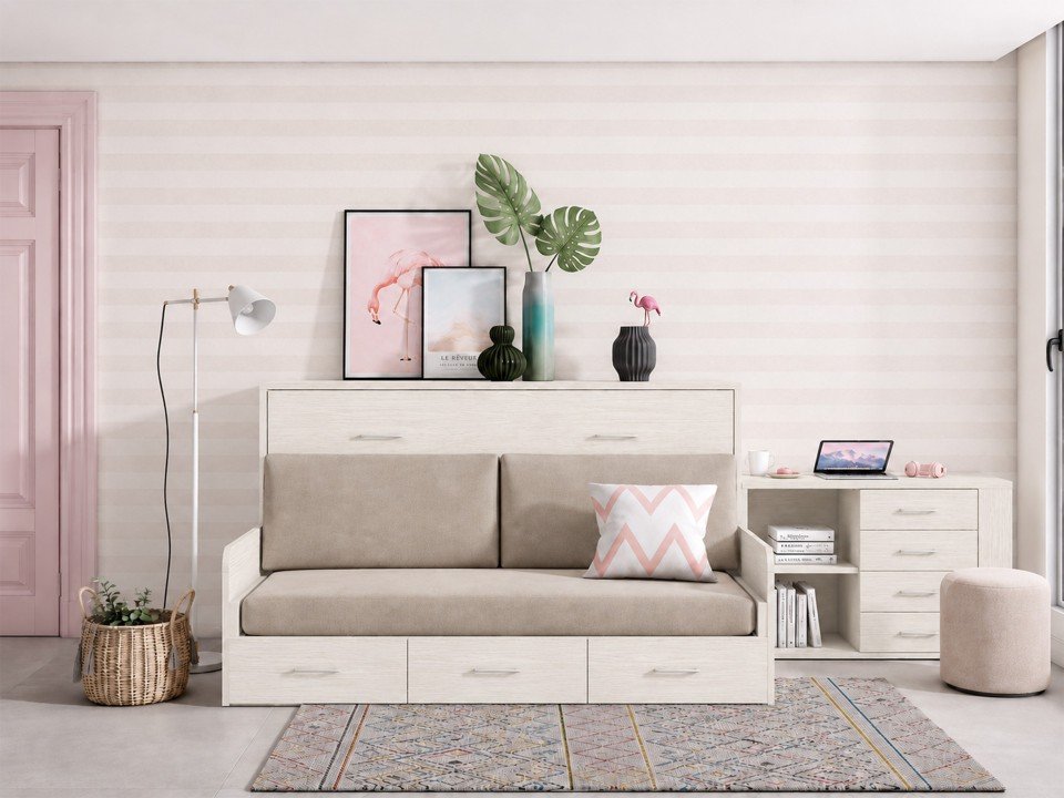 Lit escamotable avec canapé et bureau intégré | Gain de place design par Sofalia