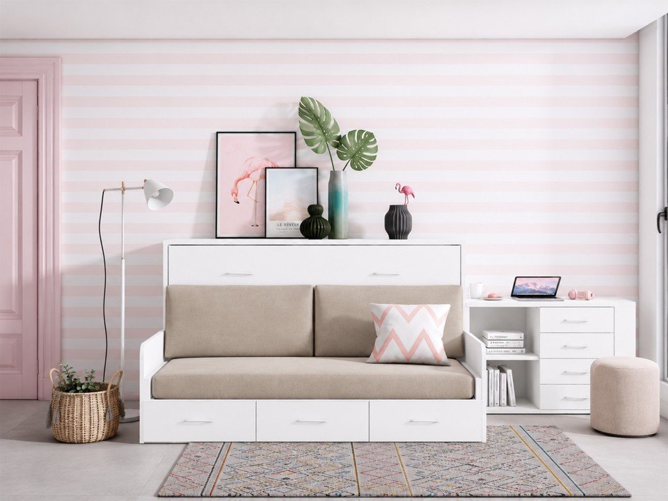 Lit escamotable avec canapé et bureau intégré | Gain de place design par Sofalia