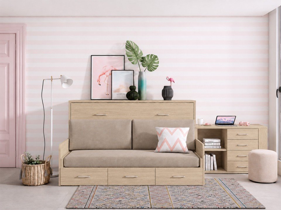 Lit escamotable avec canapé et bureau intégré | Gain de place design par Sofalia