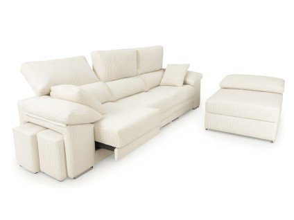 Canapé coulissant avec grand pouf amovible et 2 petits poufs intégrés