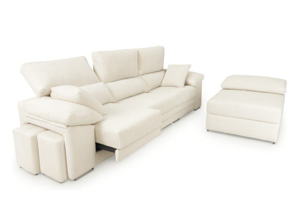 Canapé coulissant avec grand pouf amovible et 2 petits poufs intégrés